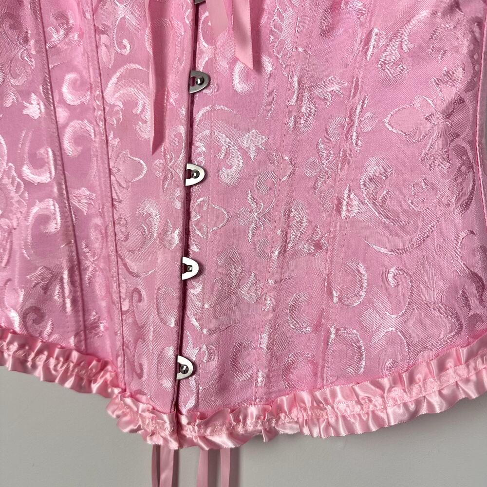 Pink Floral Jacquard Bustier Lace Up Corset Top Ruffle Hem Castle Fairy Small - Picture 11 of 14